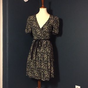 Darling tea-length floral print wrap dress